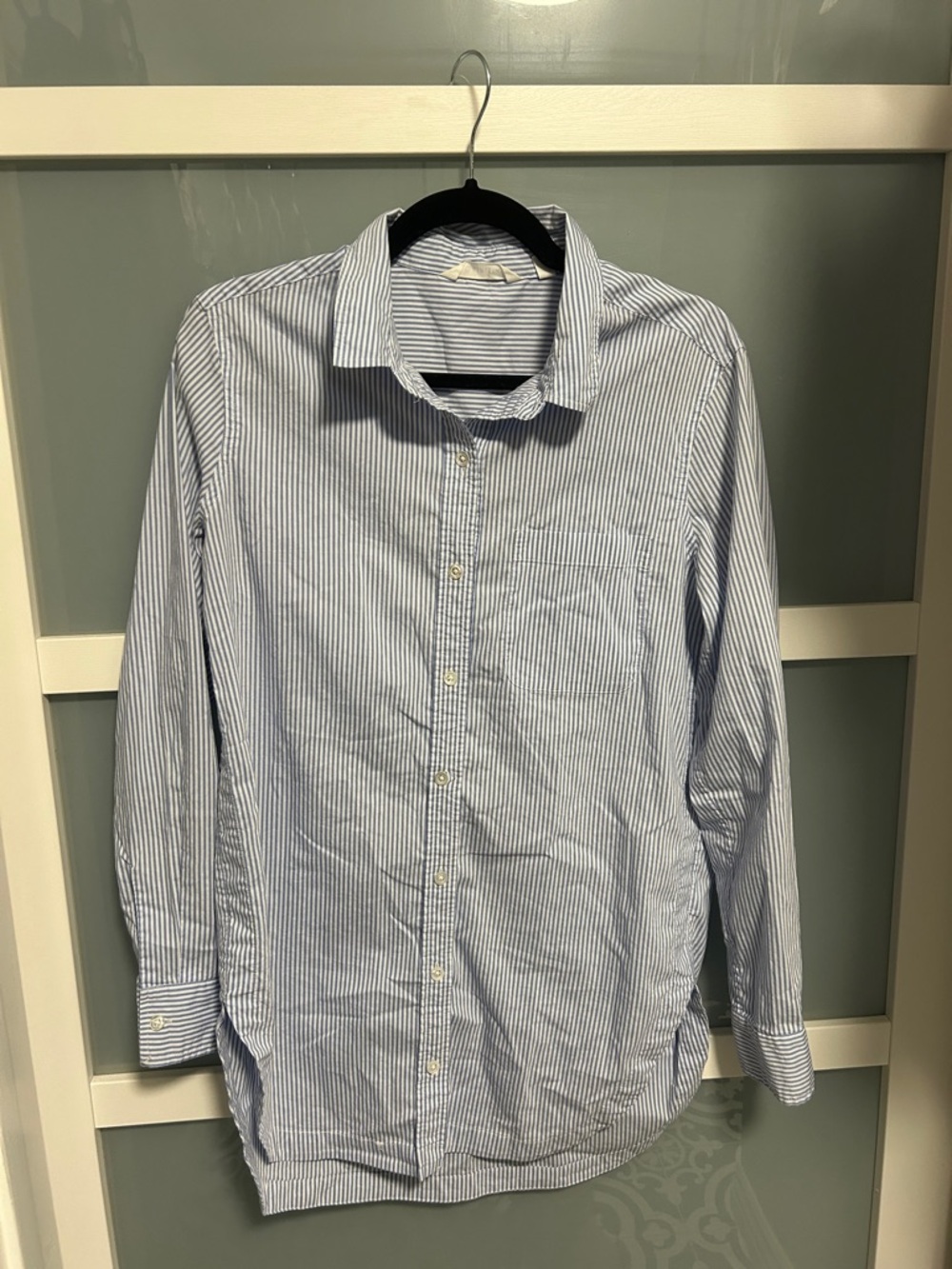 Athleta Striped Tunic Button Down Shirt small pocket